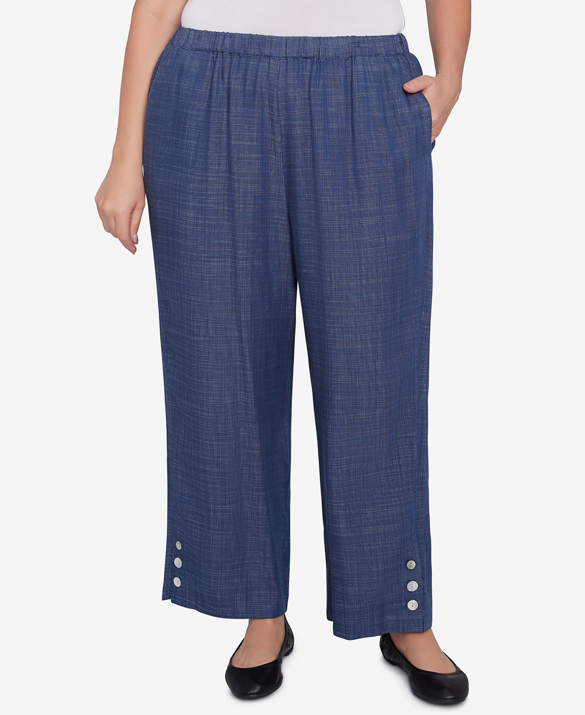Alfred Dunner Plus Size Summer Solstice Relaxed Button Detail Pull On Ankle Pants