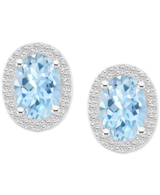 Lab Grown Aquamarine (1-3/5 ct. t.w.) & Created White Sapphire (1/5 ct. t.w.) Stud Earrings in 10k White Gold (Available in Additional Gemstones)