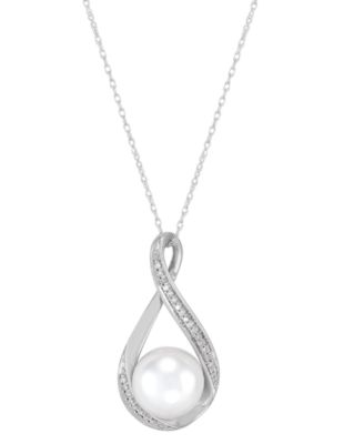 Cultured Freshwater Pearl (9mm) and Diamond Accent Pendant 18" Necklace in 14k Gold