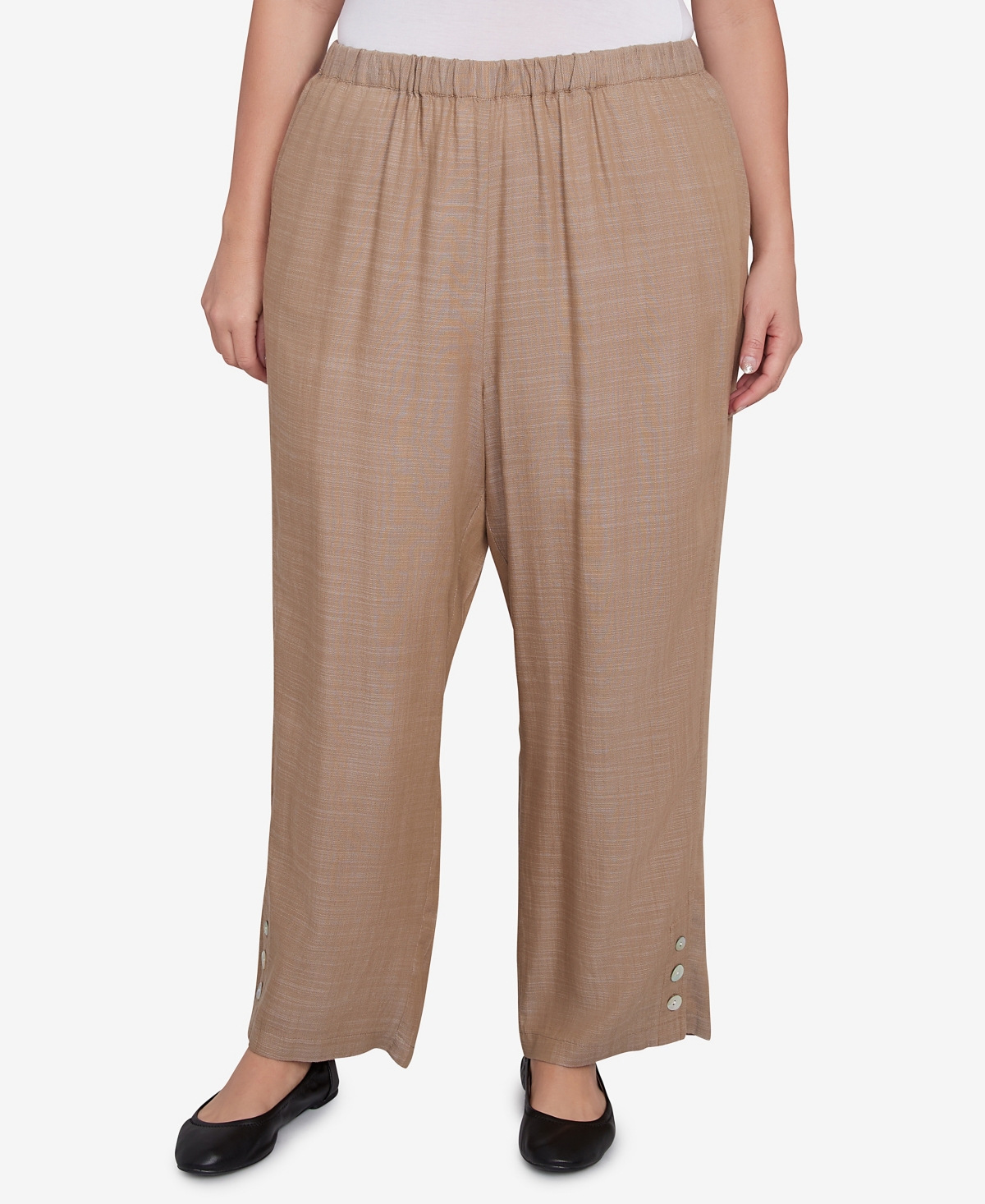 Alfred Dunner Plus Size Summer Solstice Relaxed Button Detail Pull On Ankle Pants