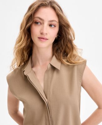 Women's Sleeveless Collared Elastic-Back Top