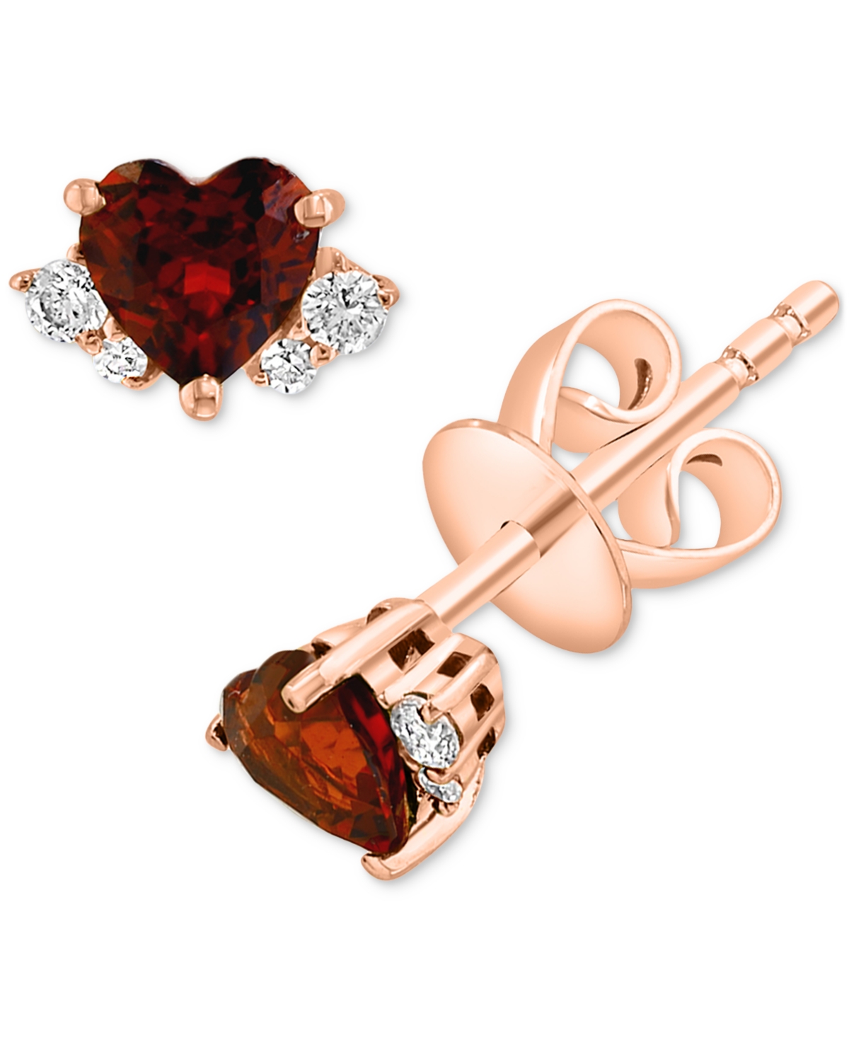 Lali Jewels Garnet (3/4 Ct. T.w.) & Diamond (1/10 Ct. T.w.) Heart Stud Earrings In 14k Rose Gold