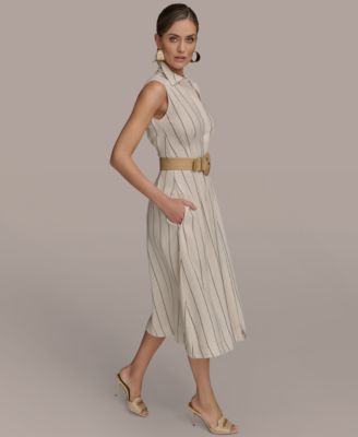 Женское полосатое платье-рубашка с поясом от Donna Karan New York