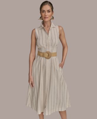 Donna Karan New York Women's Striped Belted Shirt Dress - Macy's