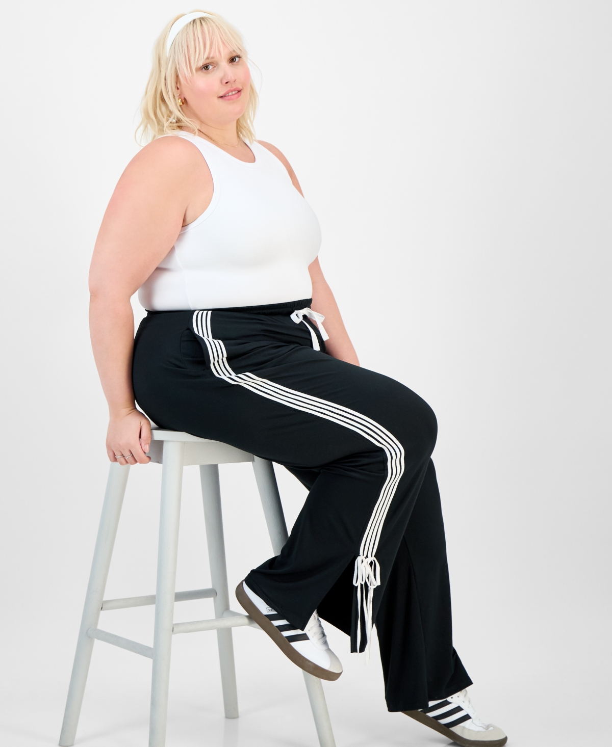Trendy Plus Split-Hem Bow Tie Track Pants - Black Beauty
