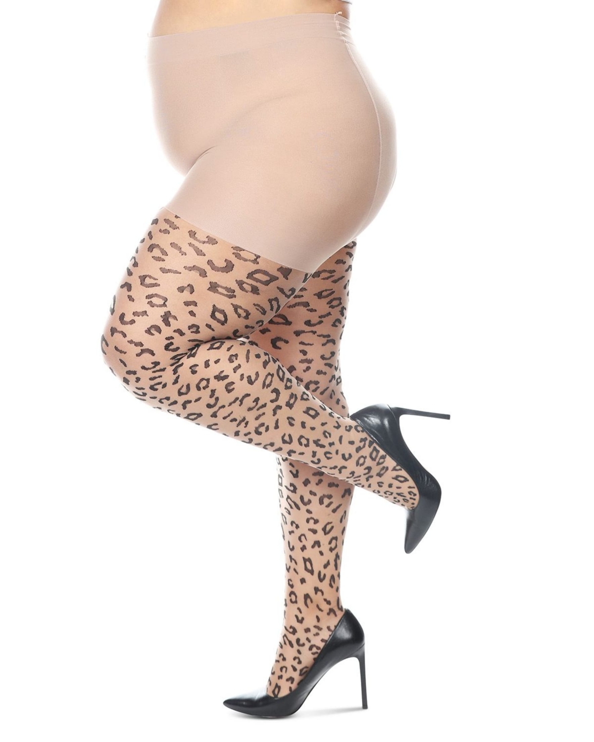 Plus Size Curvy Diamond Sheer Control Top Tights Mm-2302 - Nude-Black