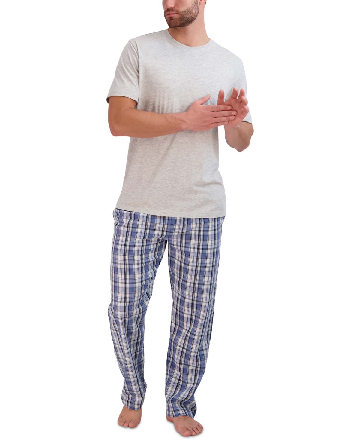 Men's 2-Pc. Relaxed-Fit Sleep T-Shirt & Stretch Plaid Pajama Pants Set - Midnight