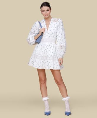 Женское хлопковое мини-платье Avec Les Filles с кружевной отделкой и цветочным принтом