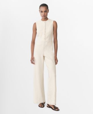 MANGO - Women's Buttoned Tweed Jumpsuit