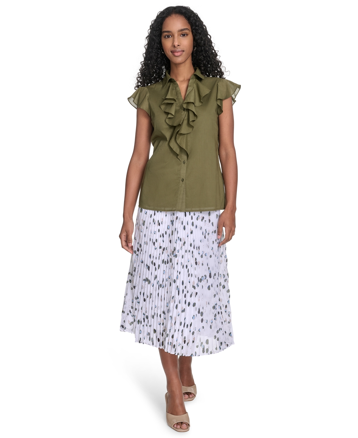 Calvin Klein Women's Cotton Button-front Ruffle Blouse