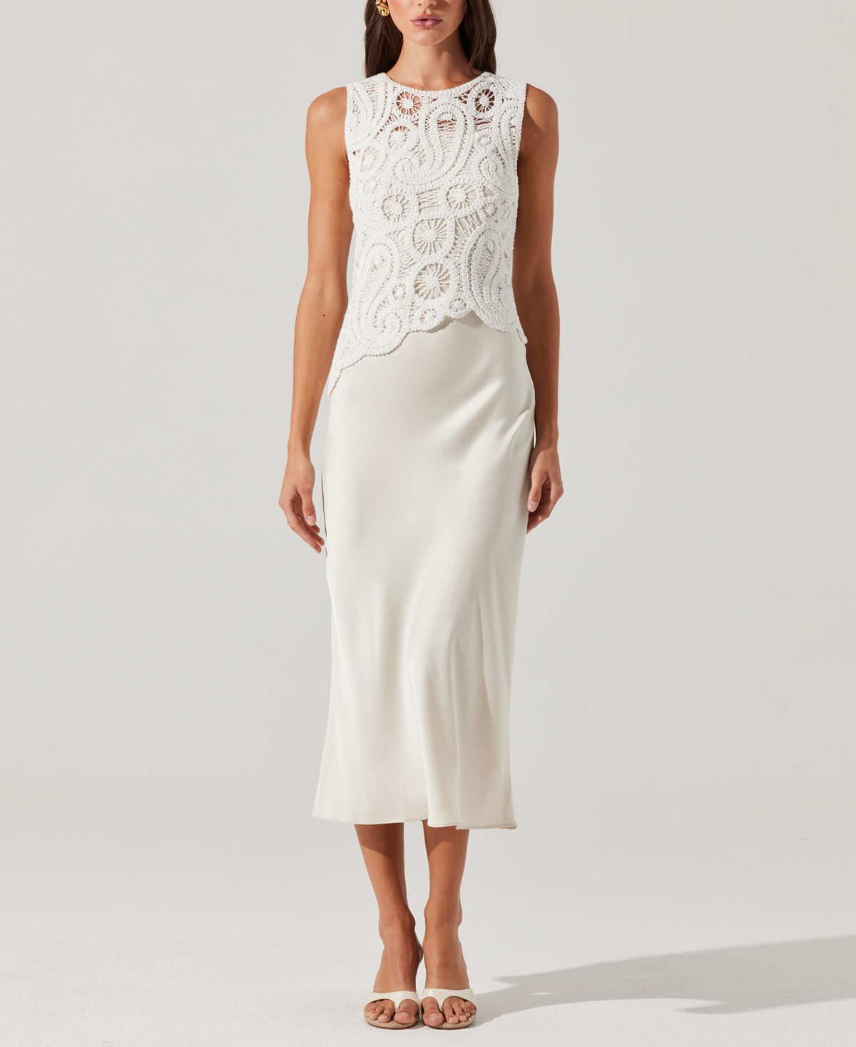 Women's Martina Crochet-Overlay Slip Dress - White Champagne
