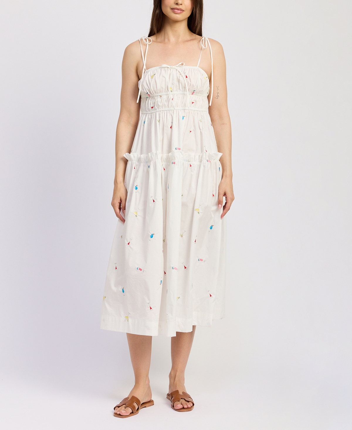 Women's Nellie Cotton Shirred Midi Dress - White Multi