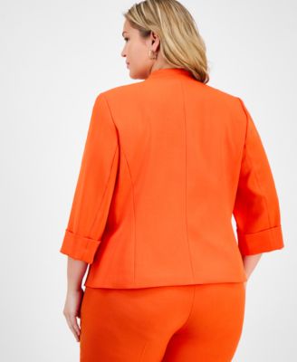 Plus Size Zip-Pocket Cuffed 3/4-Sleeve Blazer