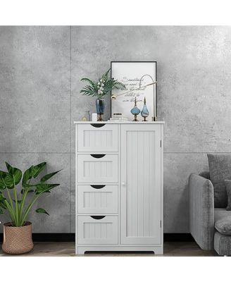 Bathroom Floor Cabinet Storage Organizer Cupboard w/ 4 Drawers Adjustable Shelf