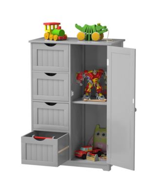 Bathroom Floor Cabinet Storage Organizer Cupboard w/ 4 Drawers Adjustable Shelf