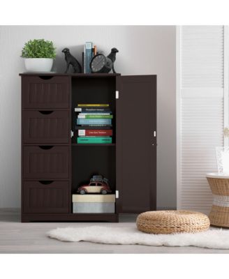 Bathroom Floor Cabinet Storage Organizer Cupboard w/ 4 Drawers Adjustable Shelf