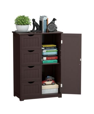 Wooden 4 Drawer Free Standing Bathroom Floor Cabinet Adjustable Storage Cupboard