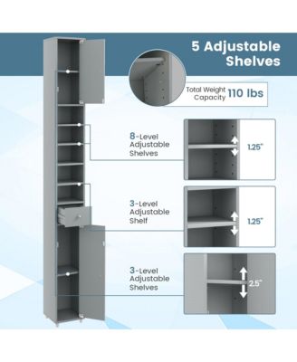 Tall Slim Bathroom Storage Cabinet Linen Tower w/Drawer Adjustable Shelves Black