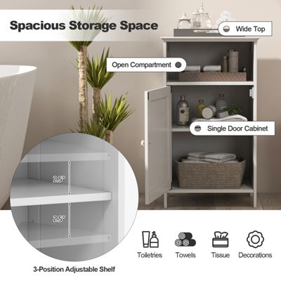 Bathroom Floor Storage Cabinet Side Table Adjustable Shelf Organize Freestanding