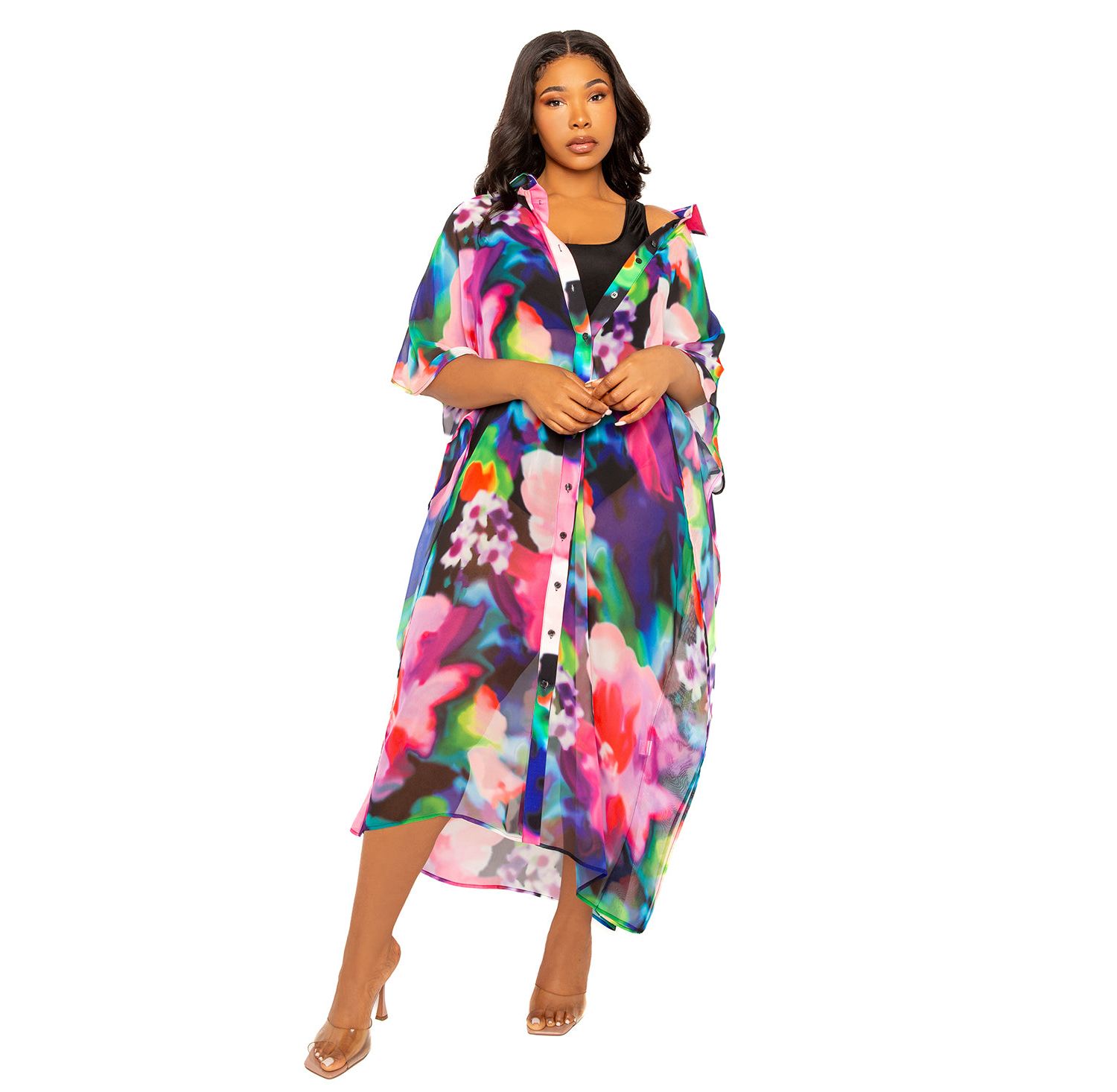 Women's Plus Size Print Shirtdress Cover Up
