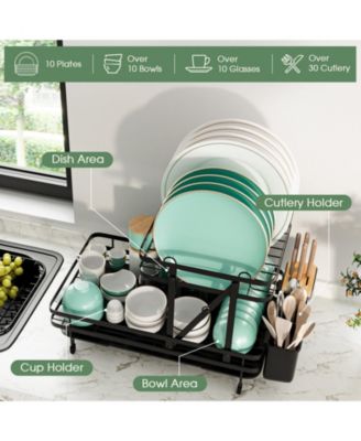 2-Tier Collapsible Dish Drainer Rack with Removable Drip Tray – Space-Saving Dish Drying Rack for Kitchen Organization