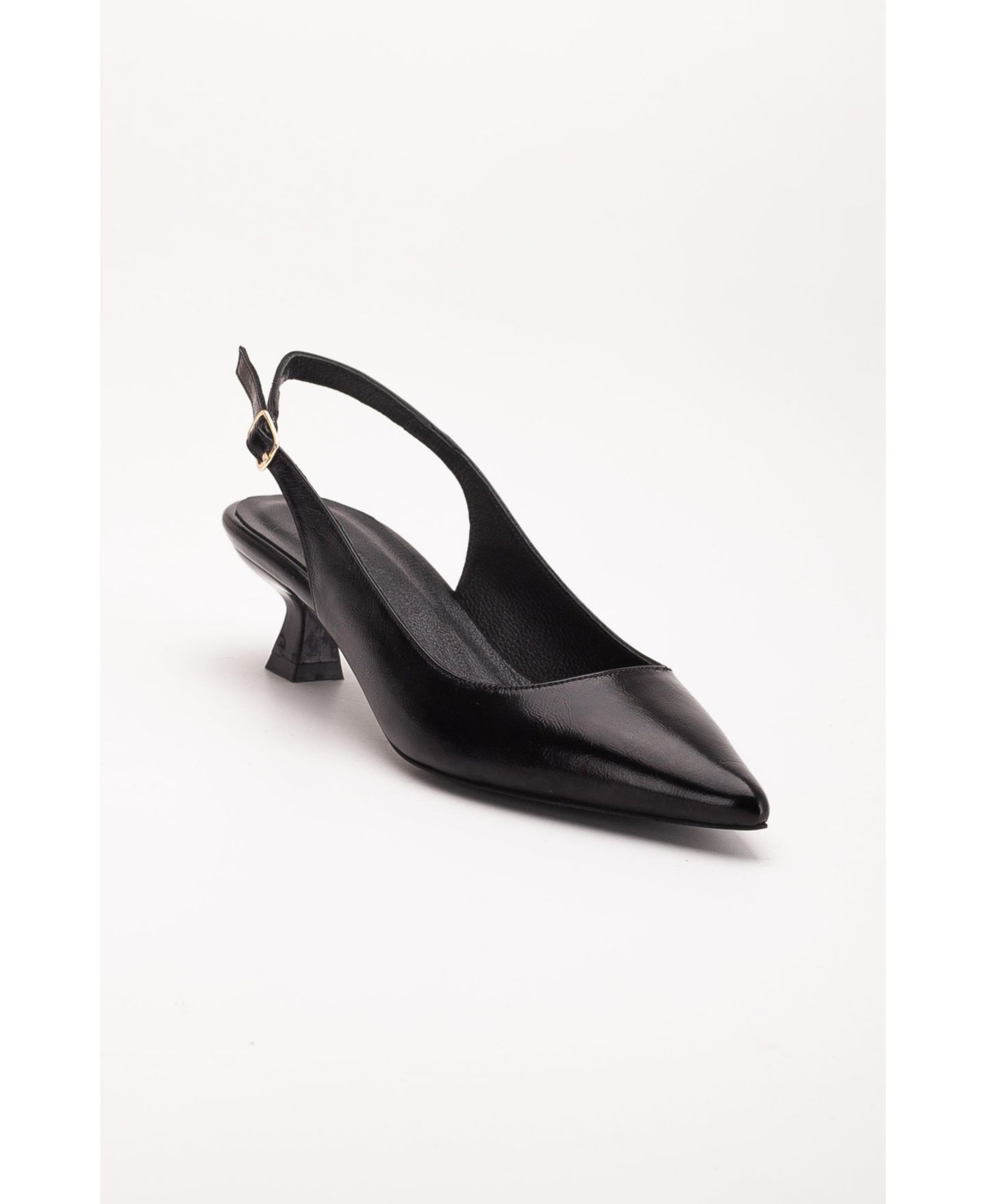 Женские туфли Forever & Always Shoes Lety Slingback Kitten Heel Leather, цвет: Чёрная лаковая кожа — фото 1