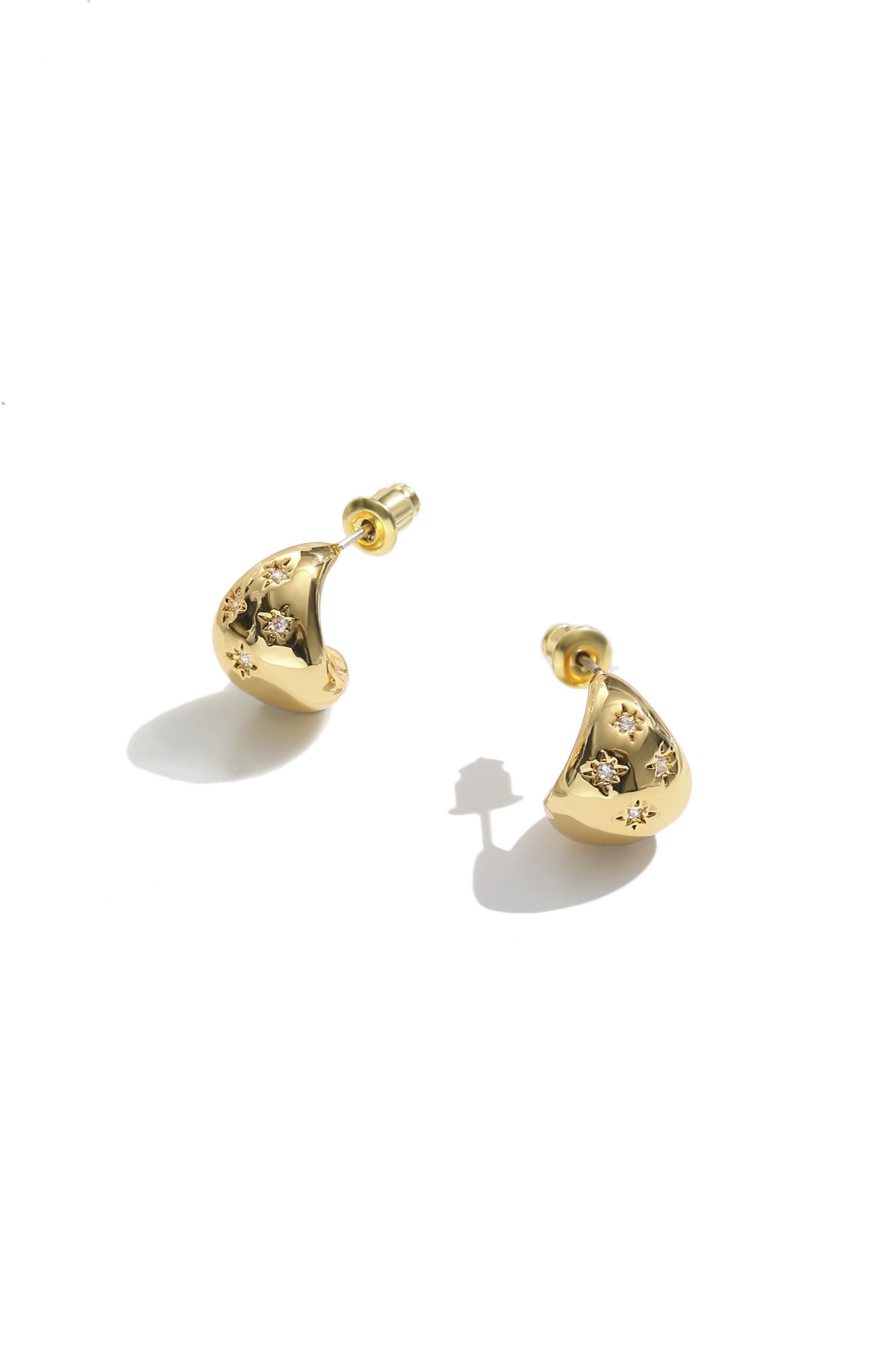 Sparkling Star Drop Shape Studs - Gold