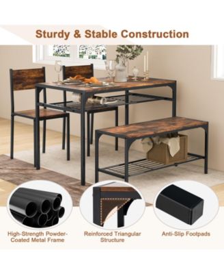 Industrial Style Rectangular Kitchen Table with Bench and Chairs