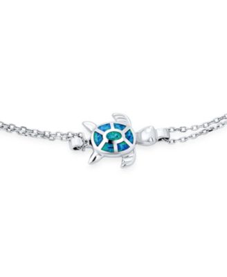 Hawaii Nautical Charm Sea Blue Opal Turtle Anklet Ankle Bracelet Sterling Silver