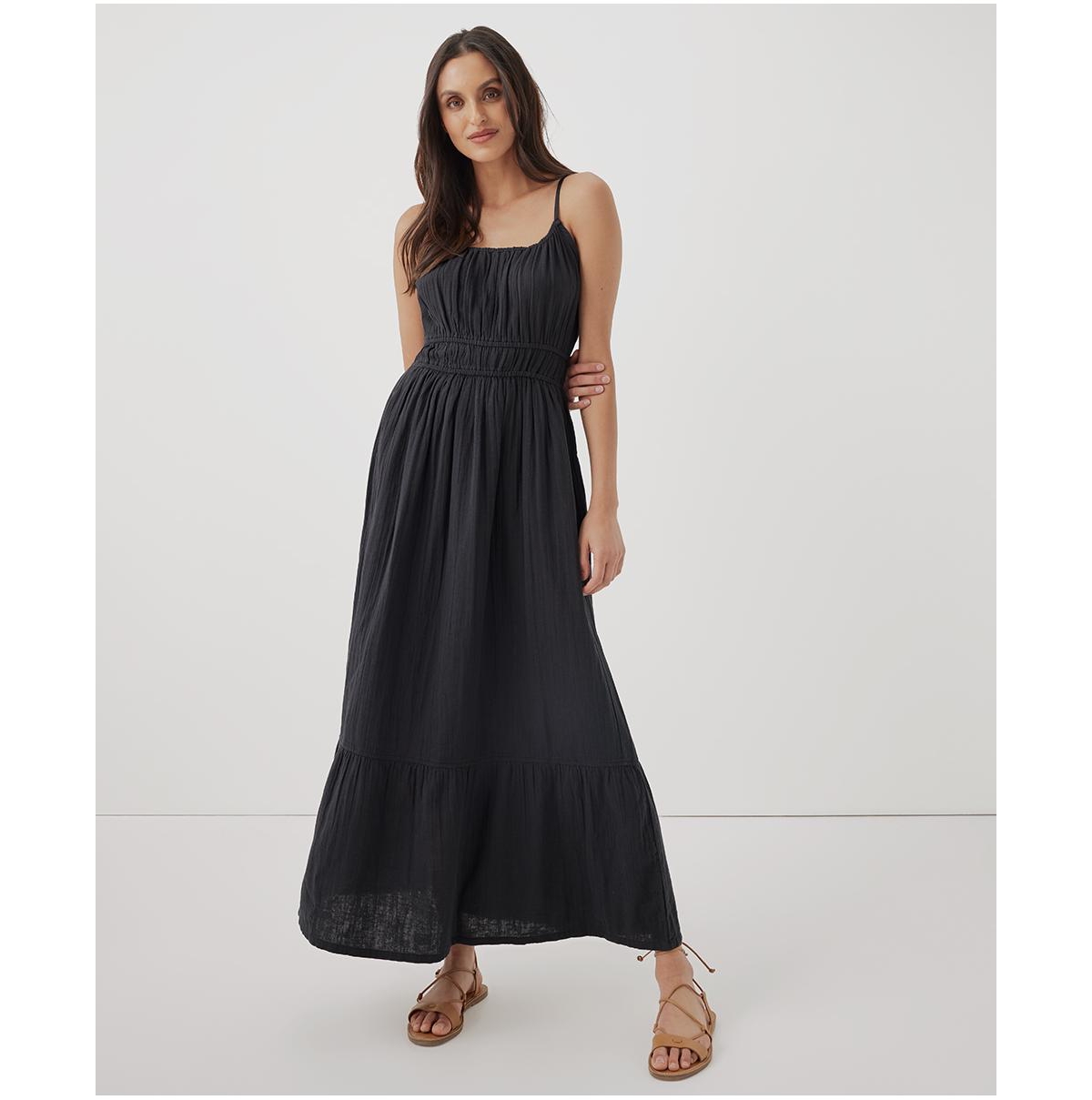 Women's Organic Cotton Coastal Double Gauze Cami Maxi Dress - Sea salt