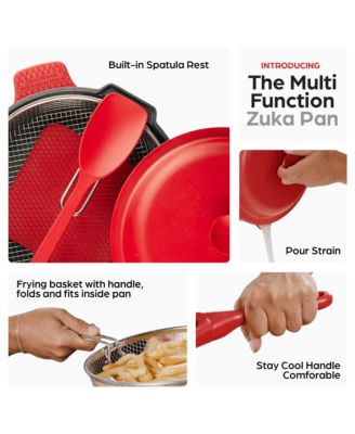 Zuka Everyday Pan 4.25 Qt. Ceramic 10 in 1 Nonstick Multi-Functional Saute Pan with Lid, Nylon Spoon, & Steamer Basket