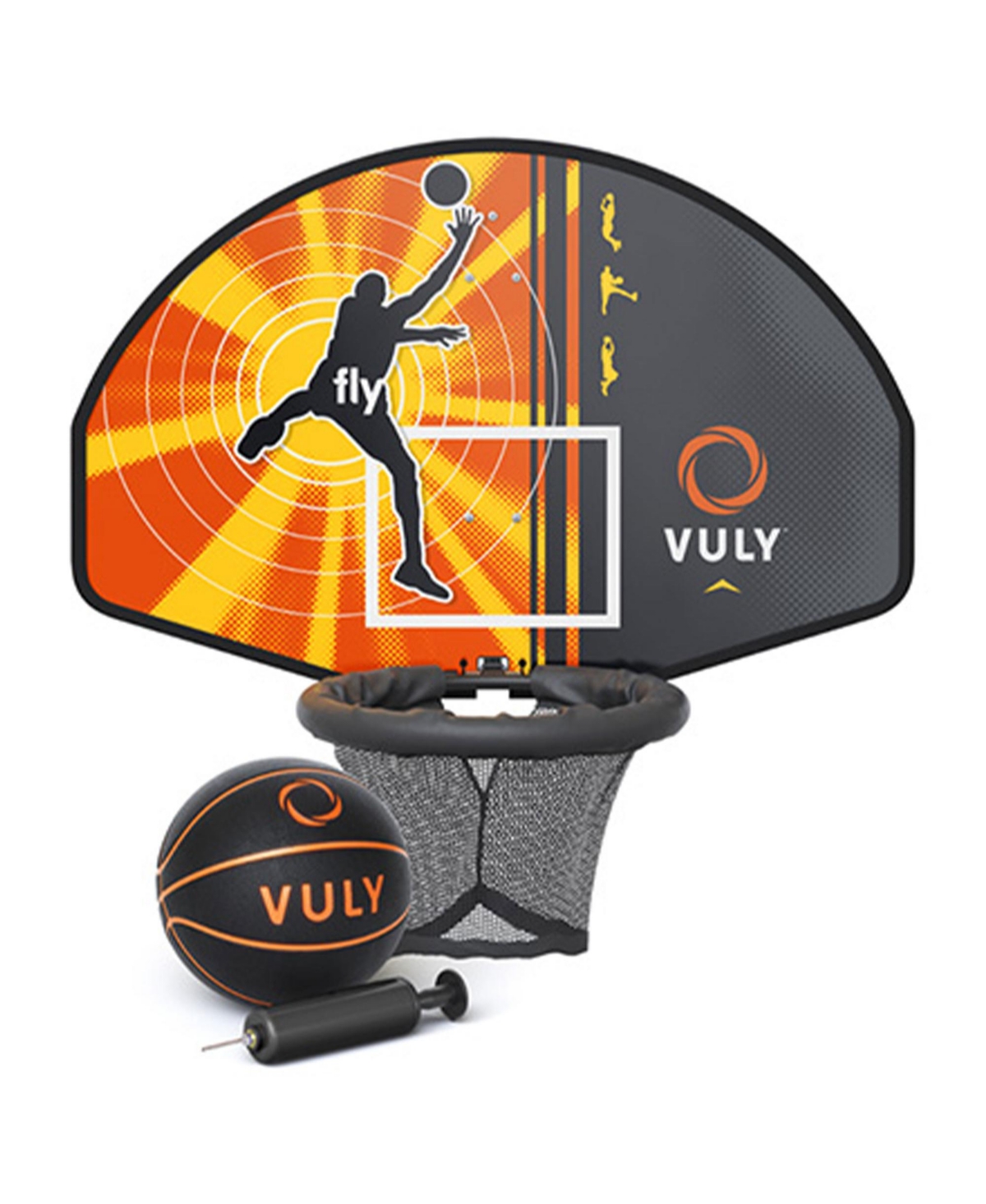 Basketball Set Attachment with Backboard, Netted Hoop, Mini Basketball, and Hand Air Pump Compatible with Trampolines and Swing Sets
