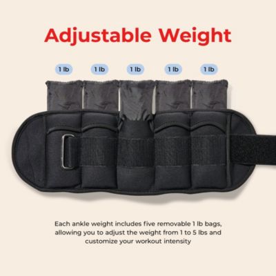 Adjustable Ankle Weights 5 lb, Pair, Black