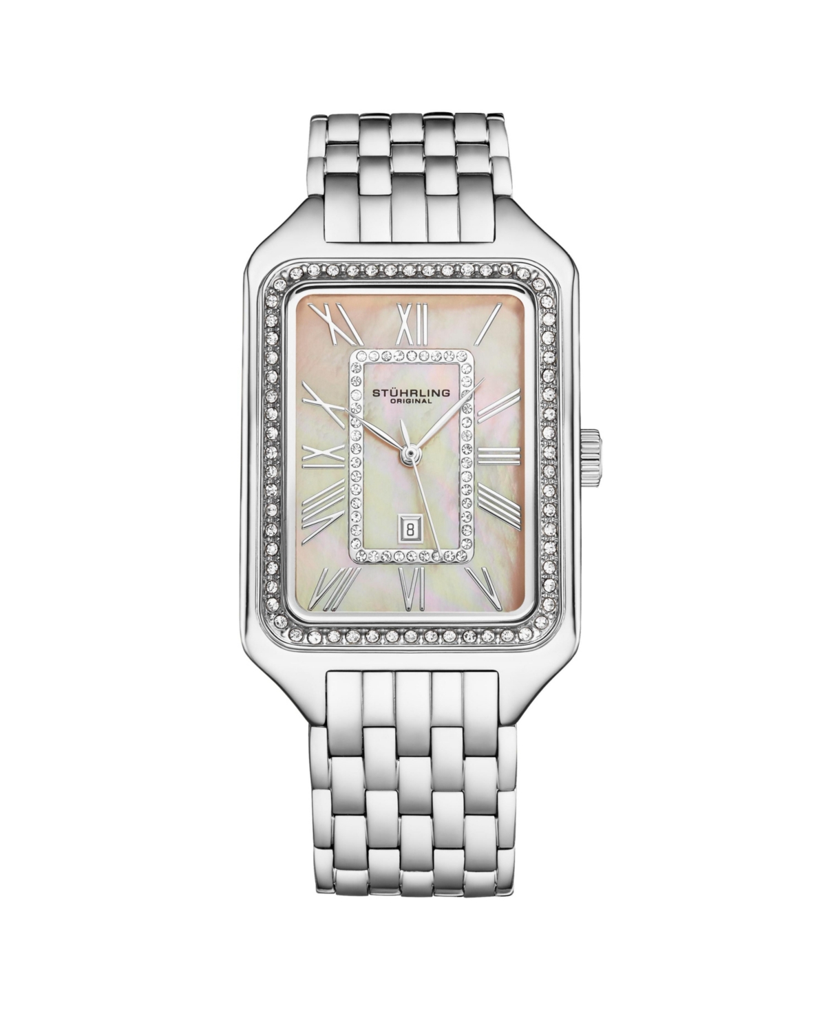 Lustra 32mm Rectangle Quartz Fashion Watch with Crystals - Silver