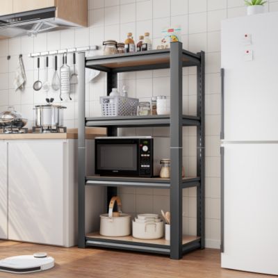 4 Layer Storage Rack Adjustable Height Wooden Shelf Heavy Duty 200lb per Layer 800lb Total Black