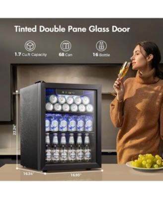 1.7 Cu.ft Beverage Cooler with Glass Door, Holds 68 Cans, Digital Temperature Control for Soda,Compact Drink Fridge for Home