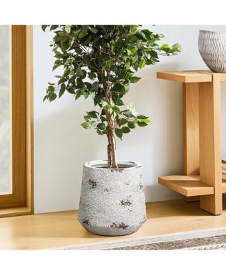 Rustic Off White with Brown Accents 12.2-Inch Tall Round MgO Planter