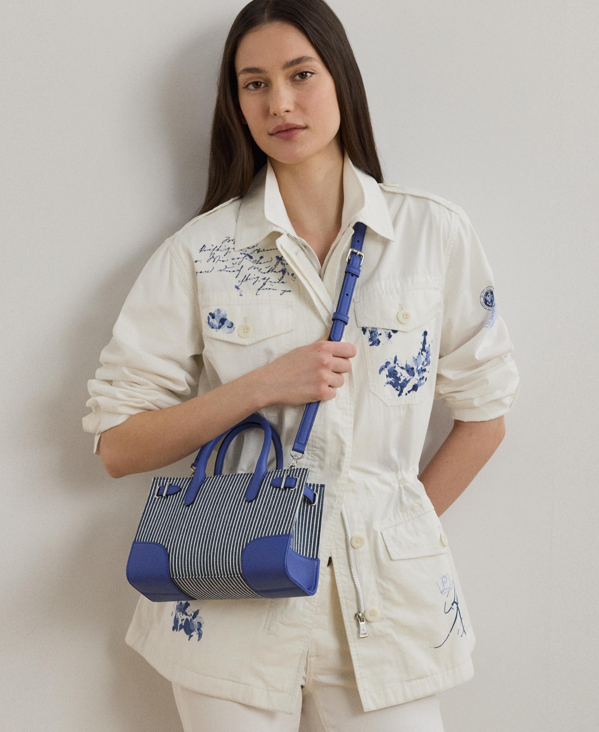 Ralph Lauren Striped Canvas Small Devyn Tote Bag