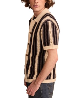 Men's Short Sleeve Striped Cardigan Sweater