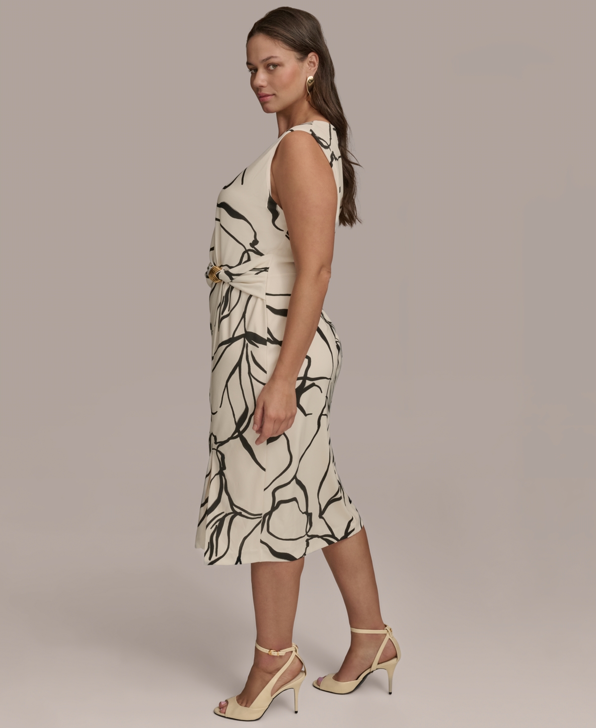 Donna Karan Plus Size Hardware-trim Side-twist Dress In White