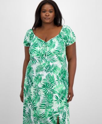 Trendy Plus Size Puff-Sleeve Midi Dress