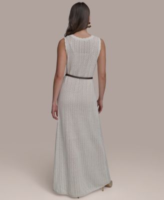 Женское трикотажное платье с поясом в стиле пуантель от Donna Karan New York