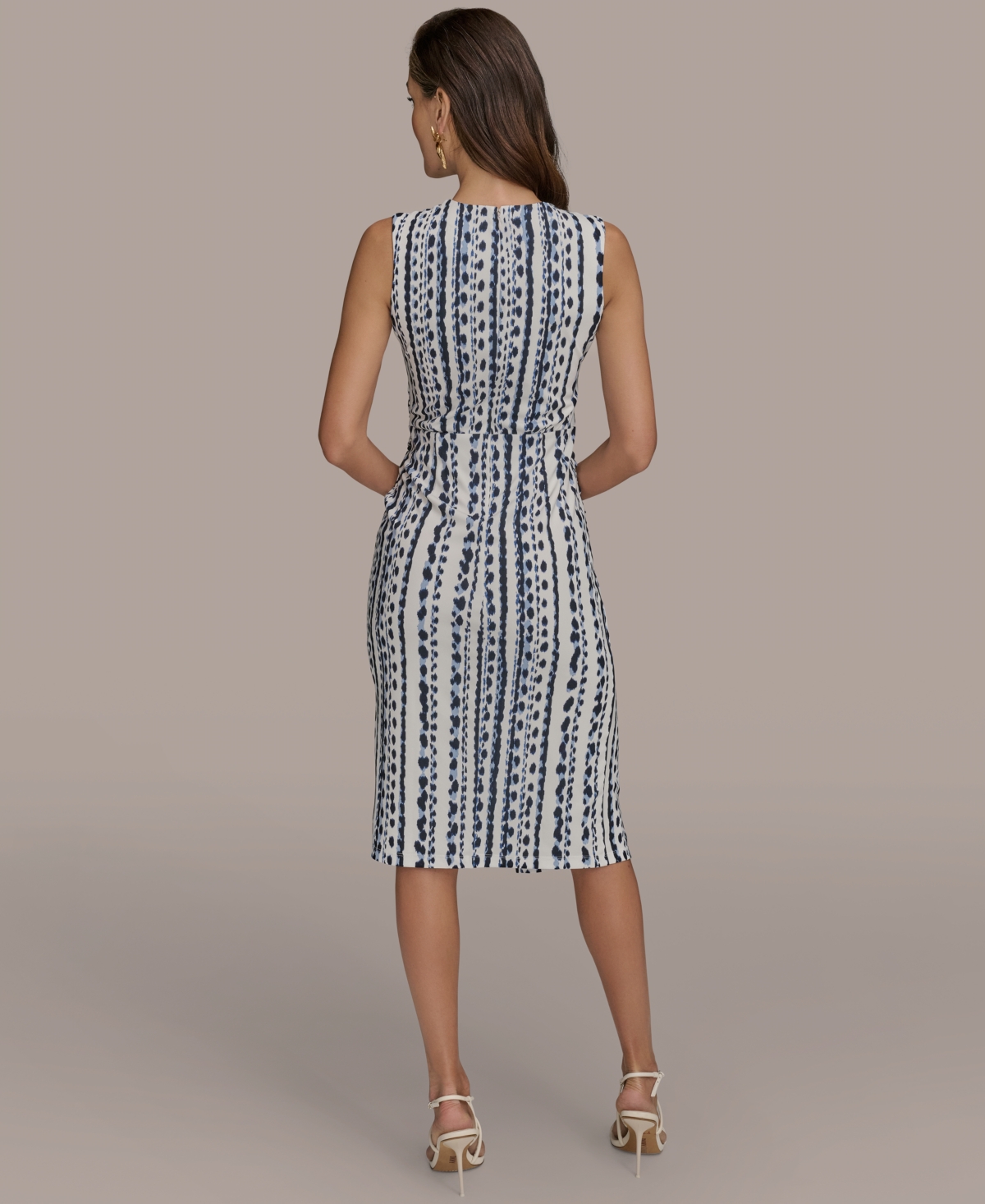 Donna Karan New York Abstract Print Gathered Sheath Dress In Gray