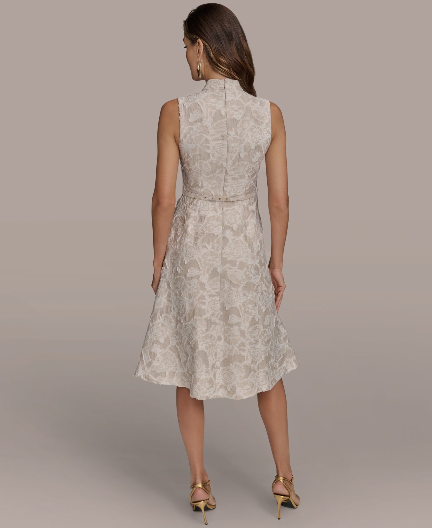 Женское платье Donna Karan New York Belted Jacquard, цвет: Песочный кремовый — фото 5