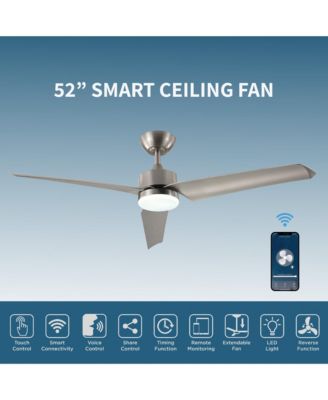 All Seasons 52" Ceiling Fan with Light, Quiet, Alexa/Google, 3 Color LED Lights, Reversible