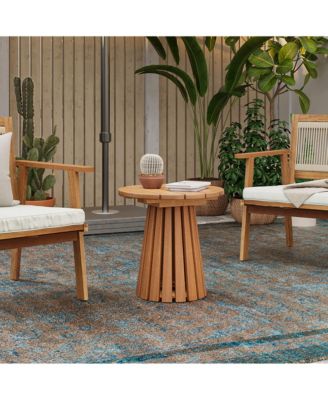 Outdoor Side Table, 17'' Natural Solid Wood Round Accent End Table, Modern Coffee Porch Tables for Indoor Outdoor, Plant Stand for Patio Garden Backyard
