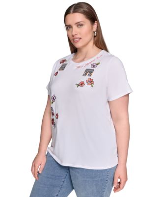 Вышитая футболка с круглым вырезом от КАРЛА ЛАГЕРФЕЛЬДА в ПАРИЖЕ размера плюс