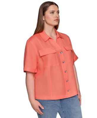 Куртка-рубашка с коротким рукавом KARL LAGERFELD PARIS Plus Size