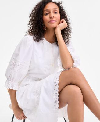 Women's 3/4 Sleeve Eyelet Cotton Dress, Exclusively at Macy's