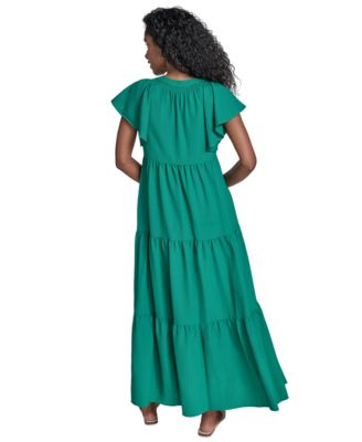 Women's Split-Neck Tiered Maxi Dress
